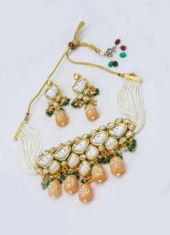 Designer Peach Beads Choker Set Party Wear -ZariGrace Shop designer peach beads choker set jynsmni1034 b