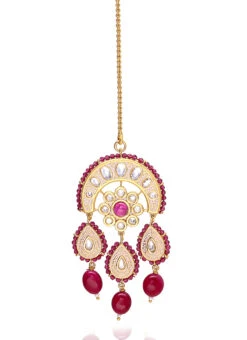 Designer Pink N Red Stones Kundan Mangtikka Festive Wear
