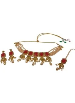 Designer Red Choker Necklace Set Party Wear -ZariGrace Shop designer red choker necklace set jynmvd11106 b