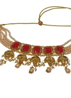 Designer Red Choker Necklace Set Party Wear
