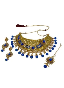 Designer Royal Blue Necklace Set Party Wear -ZariGrace Shop designer royal blue necklace set jynmvd11083 b