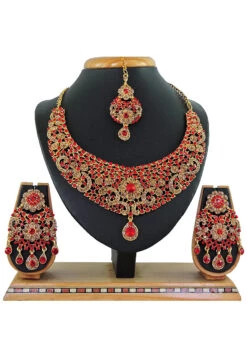Designer Ruby Red Stones Princess Necklace Set Party Wear -ZariGrace Shop designer ruby red stones princess necklace set jymssrk121179 b