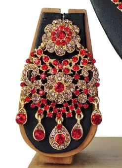 Designer Ruby Red Stones Princess Necklace Set Party Wear