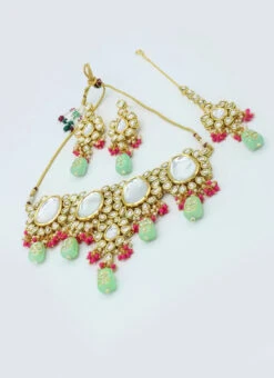 Designer Sea Green Beads Choker Set Party Wear -ZariGrace Shop designer sea green beads choker set jynsmni1045 b