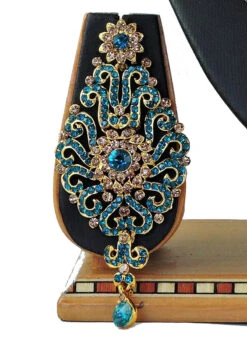 Designer Sky Blue Stones Princess Necklace Set Party Wear