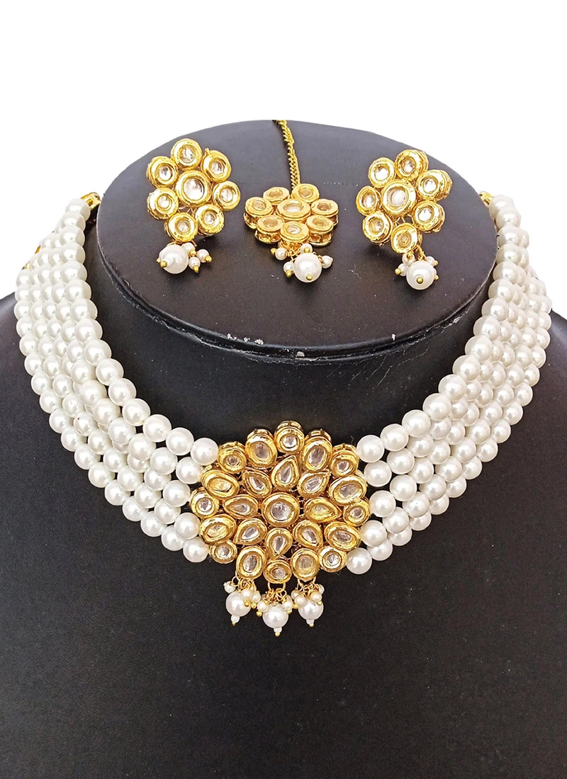 Designer White Beads Choker Set Party Wear 5 Designer White Beads Choker Set Party Wear - Image 3