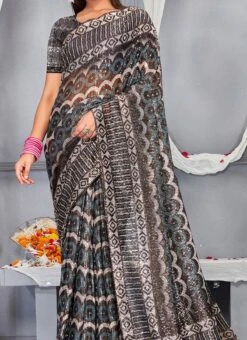 Digital And Sequins Soft Net Multicolor Saree Party Wear