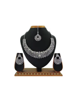 Dramatic Designer White Stone Bridal Necklace Set Party Wear -ZariGrace Shop dramatic designer white stone bridal necklace set jymsrk121228 b