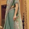 Dusty Green Georgette Printed Work Half N Half Saree Party Wear -ZariGrace Shop dusty green georgette printed work half n half saree sasak352629004 l