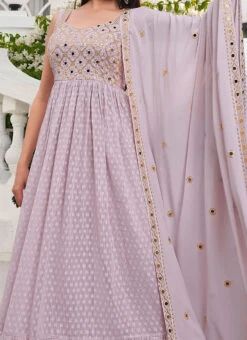 Dusty Lavender Georgette Sequins Embroidered Work Anarkali Suit Party Wear