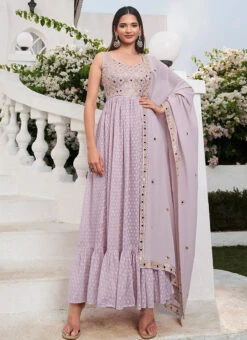 Dusty Lavender Georgette Sequins Embroidered Work Anarkali Suit Party Wear -ZariGrace Shop dusty lavender georgette sequins embroidered work anarkali suit slsom314875 u
