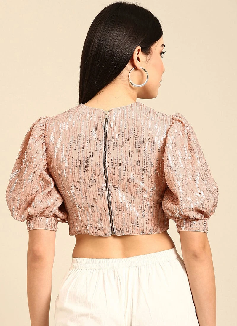 Dusty Peach Embroidered Georgette Blouse Festive Wear 6 Dusty Peach Embroidered Georgette Blouse Festive Wear - Image 4