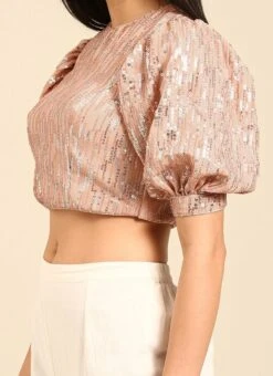 Dusty Peach Embroidered Georgette Blouse Festive Wear
