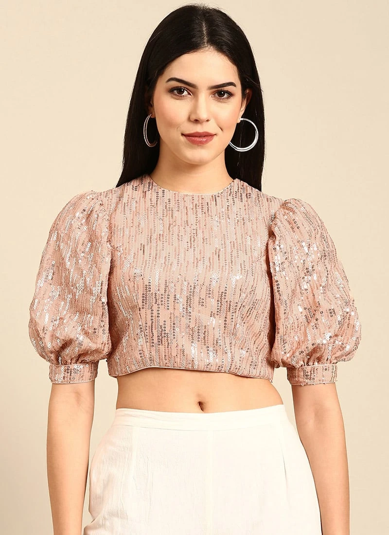 Dusty Peach Embroidered Georgette Blouse Festive Wear 5 Dusty Peach Embroidered Georgette Blouse Festive Wear - Image 3