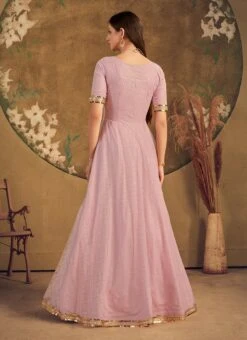 Dusty Pink Net Metalic Foil Work Anarkali Gown Party Wear -ZariGrace Shop dusty pink net metalic foil work anarkali gown bgwsom4615 b