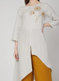 Dusty White Linen Kurta Palazzo Set Work Wear