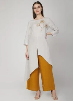 Dusty White Linen Kurta Palazzo Set Work Wear -ZariGrace Shop dusty white linen kurta palazzo set krsdvcsvts10 u