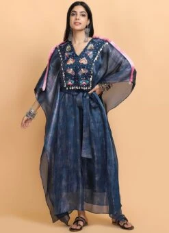 Electric Blue Bees Handpainted Kaftan Set Party Wear 8 Electric Blue Bees Handpainted Kaftan Set Party Wear -ZariGrace Shop electric blue bees handpainted kaftan set kfdasct121 u