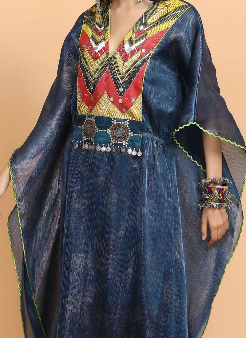 Electric Blue Handapinted Kaftan Set Party Wear 3 Electric Blue Handapinted Kaftan Set Party Wear