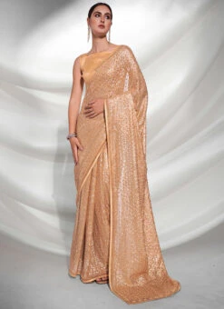 Embroidery Sequins Gold Color Georgette Saree Party Wear -ZariGrace Shop embroidery sequins gold color georgette saree sasacw3879 u