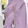 Embroidery Work Lavender Color Satin Organza Saree Party Wear