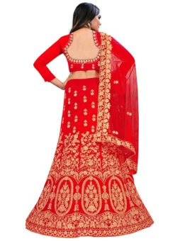 Fire Brick Red Velvet Machine Embroidery A Line Lehenga Party Wear -ZariGrace Shop fire brick red velvet machine embroidery a line lehenga ghsstqn41r b