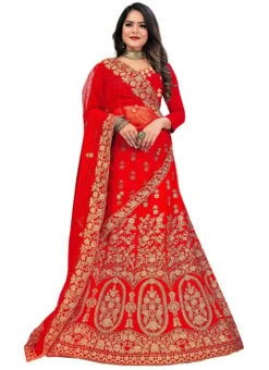 Fire Brick Red Velvet Machine Embroidery A Line Lehenga Party Wear -ZariGrace Shop fire brick red velvet machine embroidery a line lehenga ghsstqn41r u