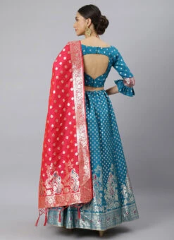 Firozi Benarasi Silk Jacquard Woven Umbrella Lehenga Festive Wear -ZariGrace Shop firozi benarasi silk jacquard woven umbrella lehenga ghsli1735390 b