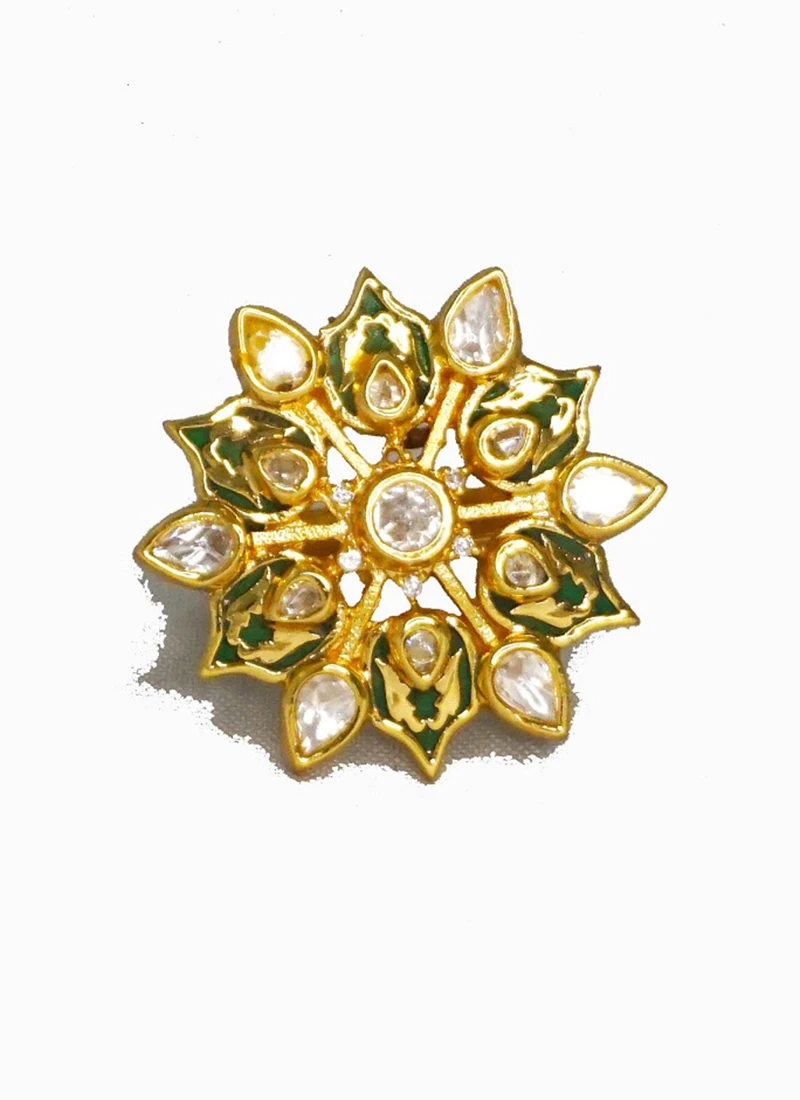 Flower Brass Kundan Ring Party Wear 4 Flower Brass Kundan Ring Party Wear - Image 2