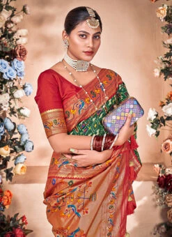 Foil Print Woven Work Green Color Mysore Art Silk Saree Party Wear -ZariGrace Shop foil print woven work green color mysore art silk saree sasacw4009 b