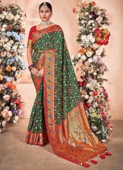 Foil Print Woven Work Green Color Mysore Art Silk Saree Party Wear -ZariGrace Shop foil print woven work green color mysore art silk saree sasacw4009 u