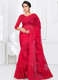 Fuschia Pink Embroidered Saree Party Wear -ZariGrace Shop fuschia pink embroidered saree sasun357 u