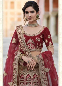 Garnet Maroon Velvet Embroidered N Stones A Line Lehenga Wedding Wear -ZariGrace Shop garnet maroon velvet embroidered n stones a line lehenga ghsak42228119 b