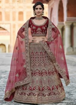 Garnet Maroon Velvet Embroidered N Stones A Line Lehenga Wedding Wear -ZariGrace Shop garnet maroon velvet embroidered n stones a line lehenga ghsak42228119 u
