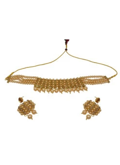 Gold Alloy Choker Set With Earrings Party Wear -ZariGrace Shop gold alloy choker set with earrings jysmvd10877 b