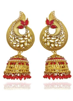 Gold Alloy Jhumka Earrings Festive Wear -ZariGrace Shop gold alloy jhumka earrings ermvd10846 b