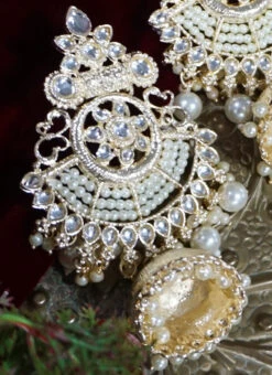 Gold Alloy Jhumki Earrings Party Wear