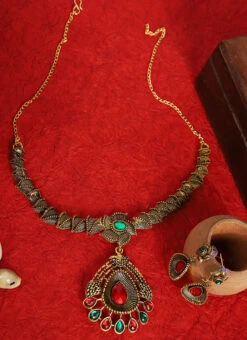 Gold Alloy Necklace Set After Six Wear -ZariGrace Shop gold alloy necklace set jympf8006 b