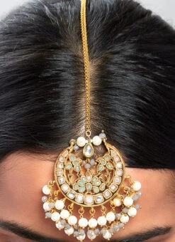 Gold Alloy Pearl Mangtikka Party Wear -ZariGrace Shop gold alloy pearl mangtikka hejmjbr33 b
