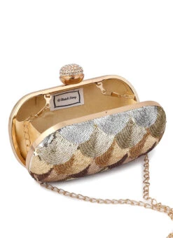 Gold Art Silk Clutch Party Wear