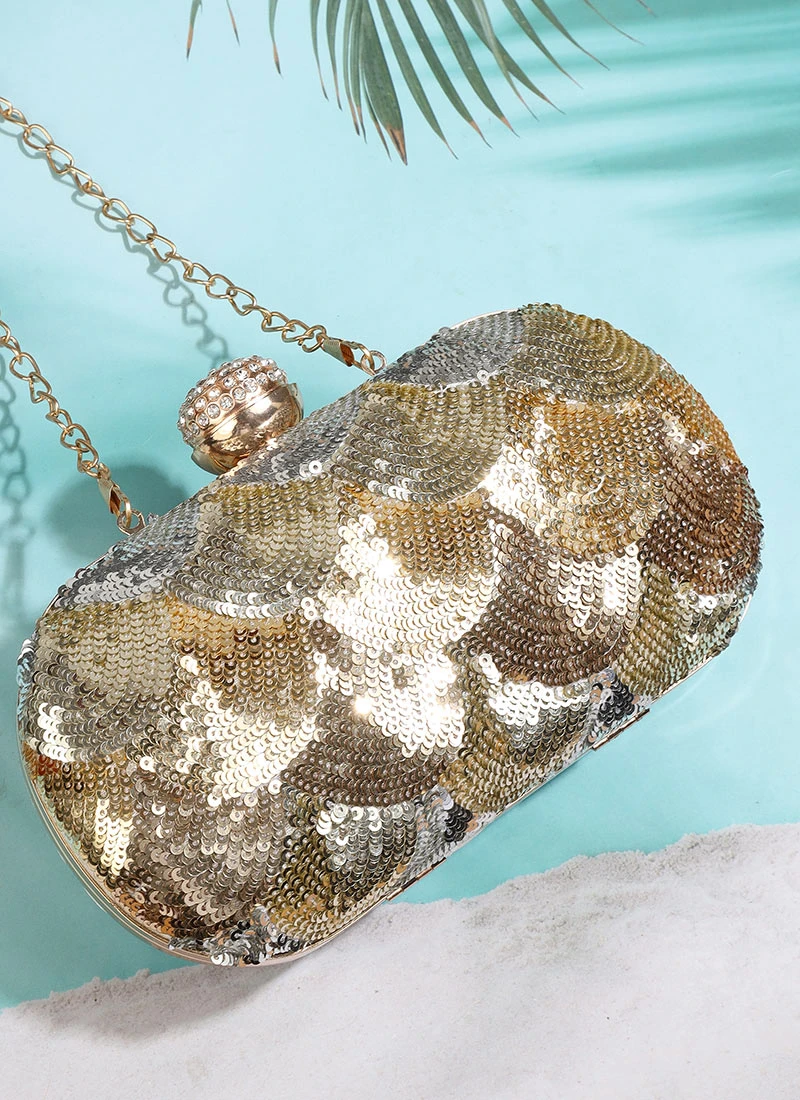 Gold Art Silk Clutch Party Wear 4 Gold Art Silk Clutch Party Wear - Image 2