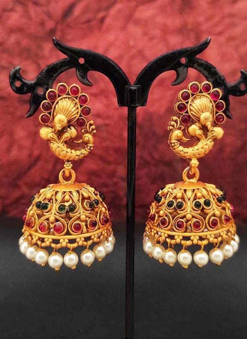 Gold Jhumka Earrings Festive Wear 5 Gold Jhumka Earrings Festive Wear - Image 3