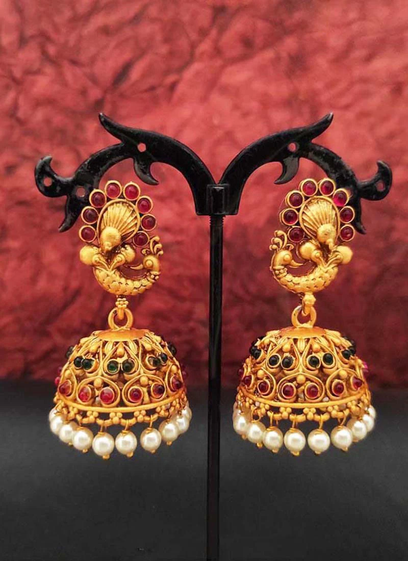 Gold Jhumka Earrings Festive Wear 4 Gold Jhumka Earrings Festive Wear - Image 2