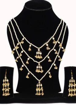 Gold Kundan Layered Necklace Set Party Wear -ZariGrace Shop gold kundan layered necklace set jynsddrj95115h b