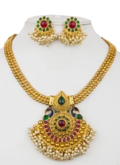 Gold Kundan Necklace Set -ZariGrace Shop gold kundan necklace set jynsmpf9396 b