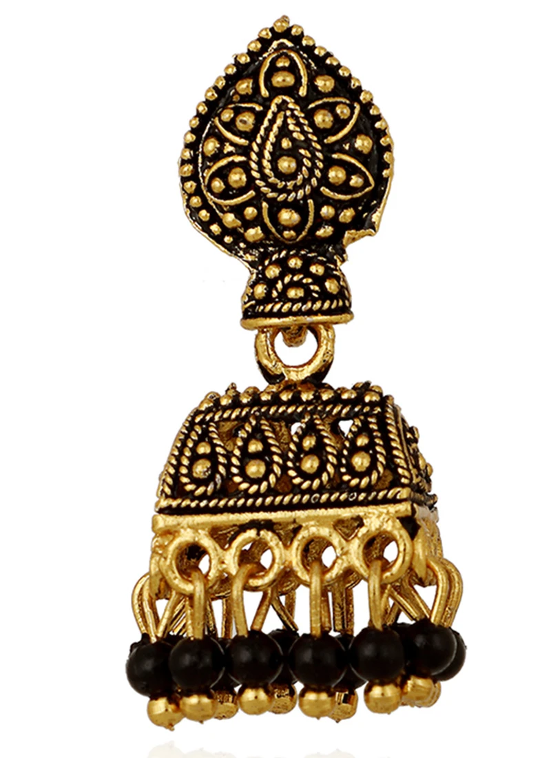 Gold N Black Jhumka Earrings Festive Wear 3 Gold N Black Jhumka Earrings Festive Wear