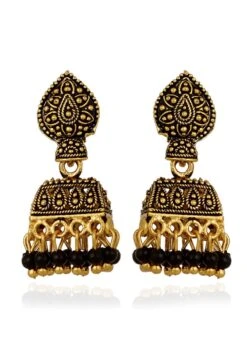 Gold N Black Jhumka Earrings Festive Wear 6 Gold N Black Jhumka Earrings Festive Wear -ZariGrace Shop gold n black jhumka earrings ermpf9066 u