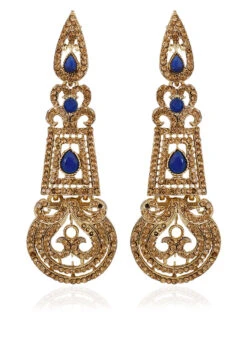 Gold N Blue Danglers Festive Wear -ZariGrace Shop gold n blue danglers ermpf9246 b