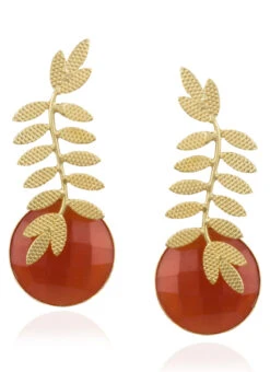 Gold N Dark Orange Danglers Festive Wear -ZariGrace Shop gold n dark orange danglers ermpf9485 b
