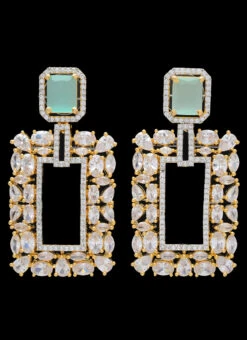 Gold N Dusty Green Stones Alloy Danglers Party Wear -ZariGrace Shop gold n dusty green stones alloy danglers erjrurea2348 u